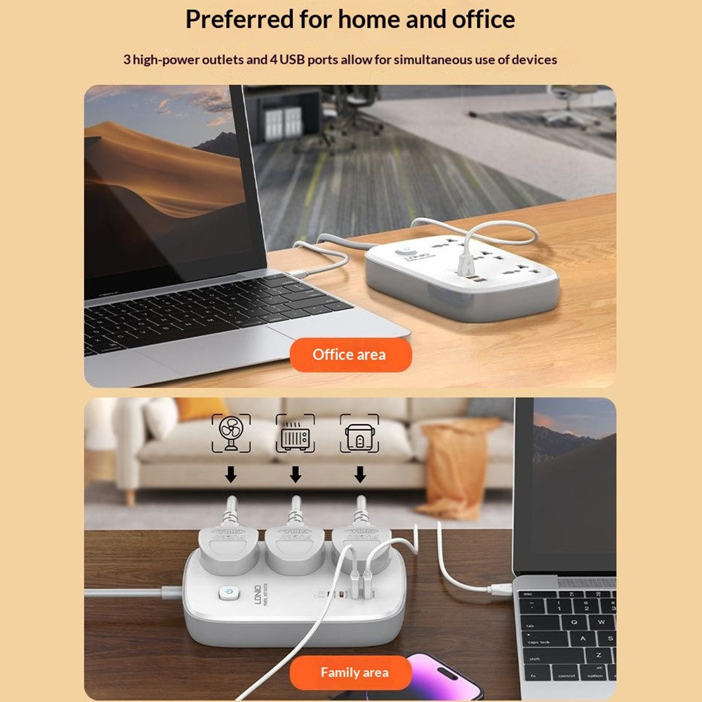 LDNIO SC6 45W GaN Power Strip 3 AC Outlets 4 USB Ports Fast Charging Station Power Socket for Laptop Phone