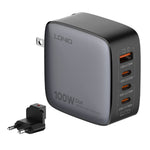 LDNIO Q408 100W GaN-laddare Bärbar Reseladdare 4-portar 3 USB-C + 1 USB-A PD Snabbladdningsstation för mobil Laptop