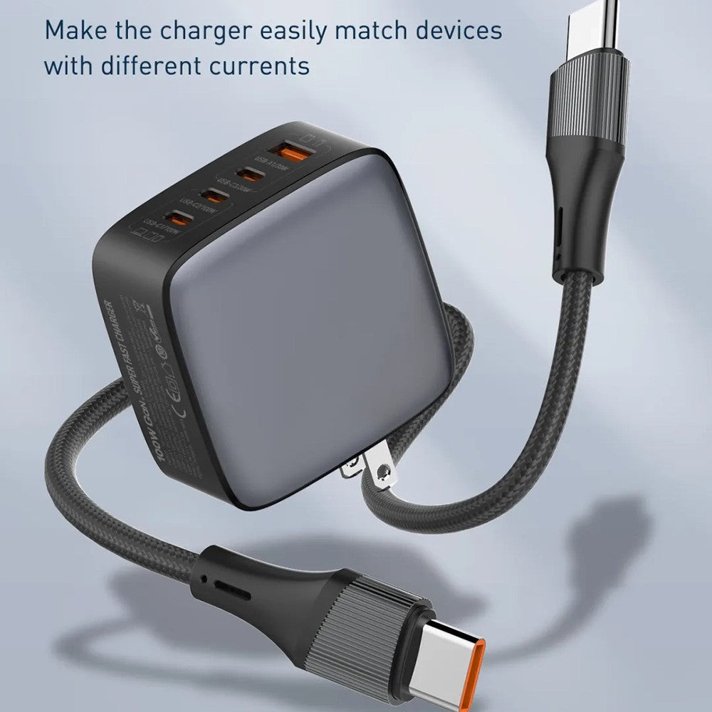 LDNIO Q408 100W GaN-laddare Bärbar Reseladdare 4-portar 3 USB-C + 1 USB-A PD Snabbladdningsstation för mobil Laptop