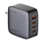 LDNIO Q408 100W GaN-laddare Bärbar Reseladdare 4-portar 3 USB-C + 1 USB-A PD Snabbladdningsstation för mobil Laptop