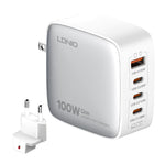 LDNIO Q408 100W GaN-laddare Bärbar Reseladdare 4-portar 3 USB-C + 1 USB-A PD Snabbladdningsstation för mobil Laptop
