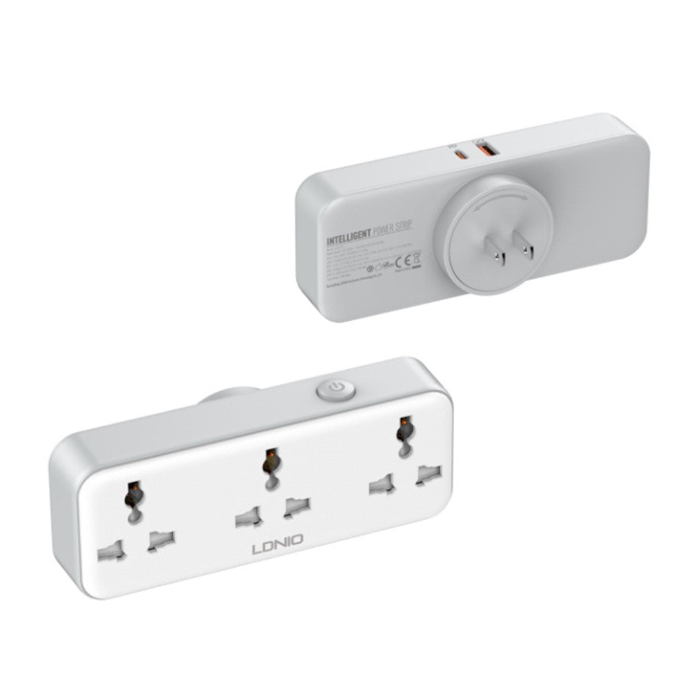 LDNIO SC3317 30W Power Strip 3 AC Outlets 2 USB Ports Wall-Mount Design PD Fast Charging Station Power Socket for Travel Home