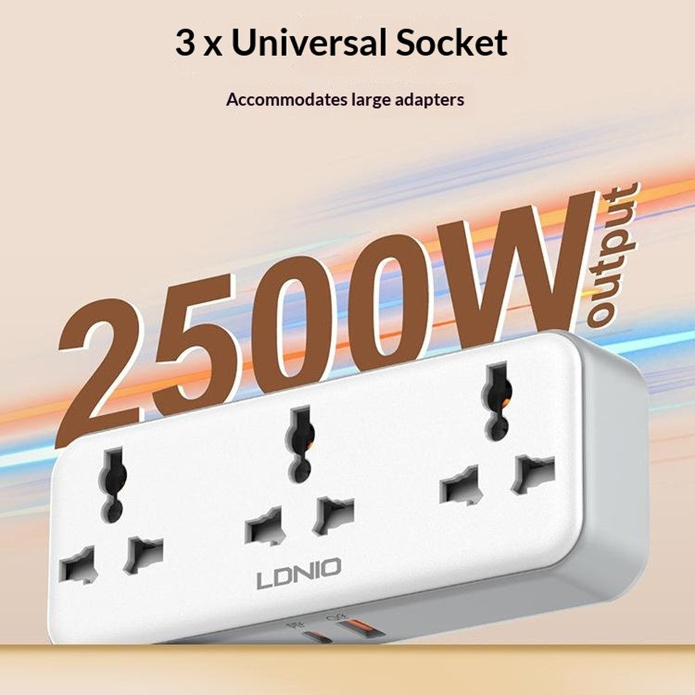 LDNIO SC3317 30W Power Strip 3 AC Outlets 2 USB Ports Wall-Mount Design PD Fast Charging Station Power Socket for Travel Home