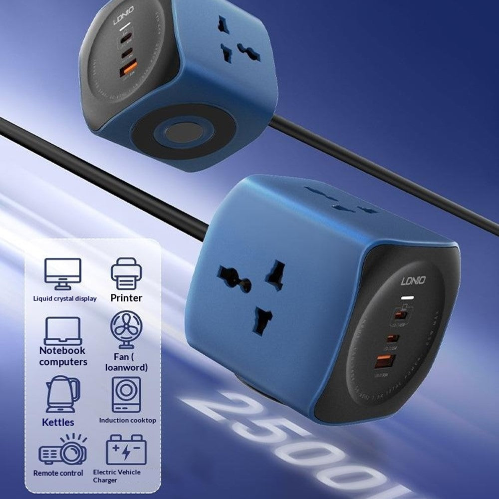 LDNIO SC3319 65W GaN Power Strip 3 AC Outlets 3 USB Ports Desktop Charger Power Socket with 2m Cable