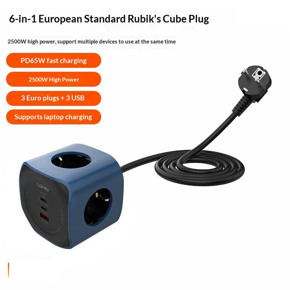 LDNIO SE3338 65W GaN Power Strip 3 AC Outlets 3 USB Ports Fast Charging Station Power Socket with 2m Cable for Office Travel