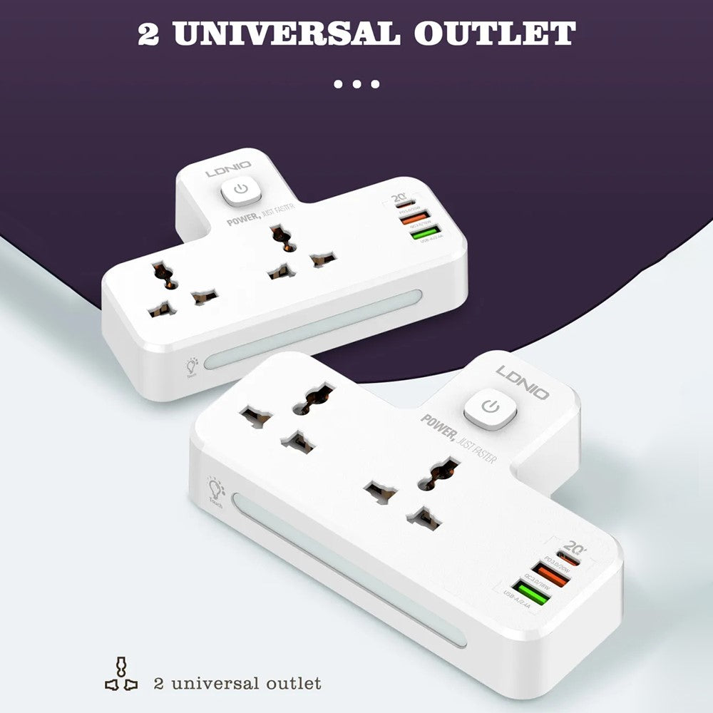 LDNIO SC2311 20W Fast Charging Power Strip 2 AC Outlets 3 USB Ports Wall Plug Power Socket with LED Night Light