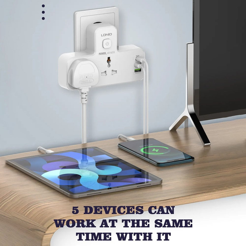 LDNIO SC2311 20W Fast Charging Power Strip 2 AC Outlets 3 USB Ports Wall Plug Power Socket with LED Night Light