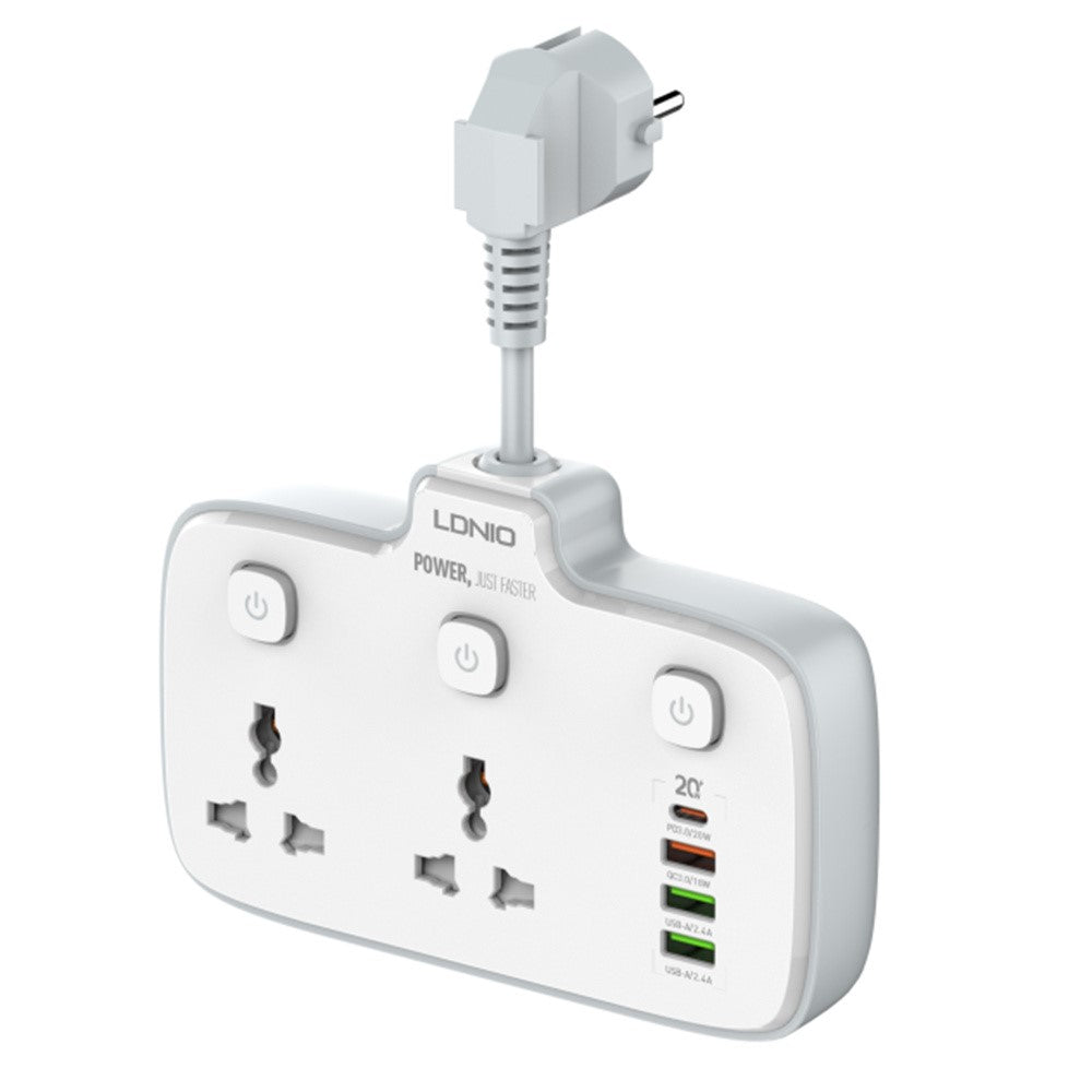 LDNIO SC2413 20W Power Strip 2500W 2 AC Outlets 4 USB Ports PD Fast Charging Extension Power Socket