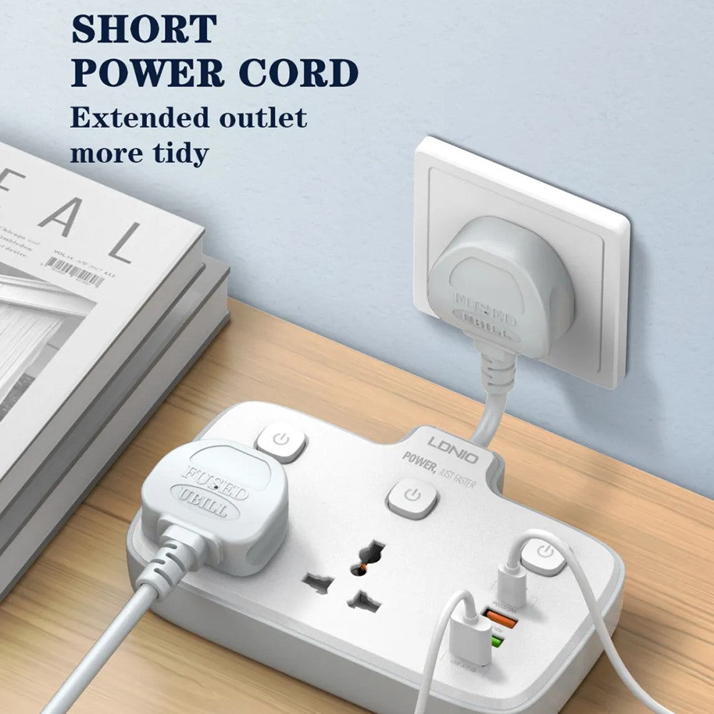 LDNIO SC2413 20W Power Strip 2500W 2 AC Outlets 4 USB Ports PD Fast Charging Extension Power Socket