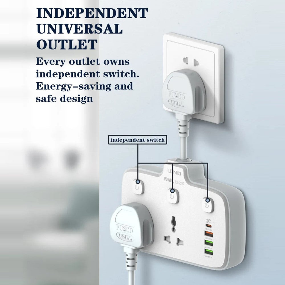 LDNIO SC2413 20W Power Strip 2500W 2 AC Outlets 4 USB Ports PD Fast Charging Extension Power Socket