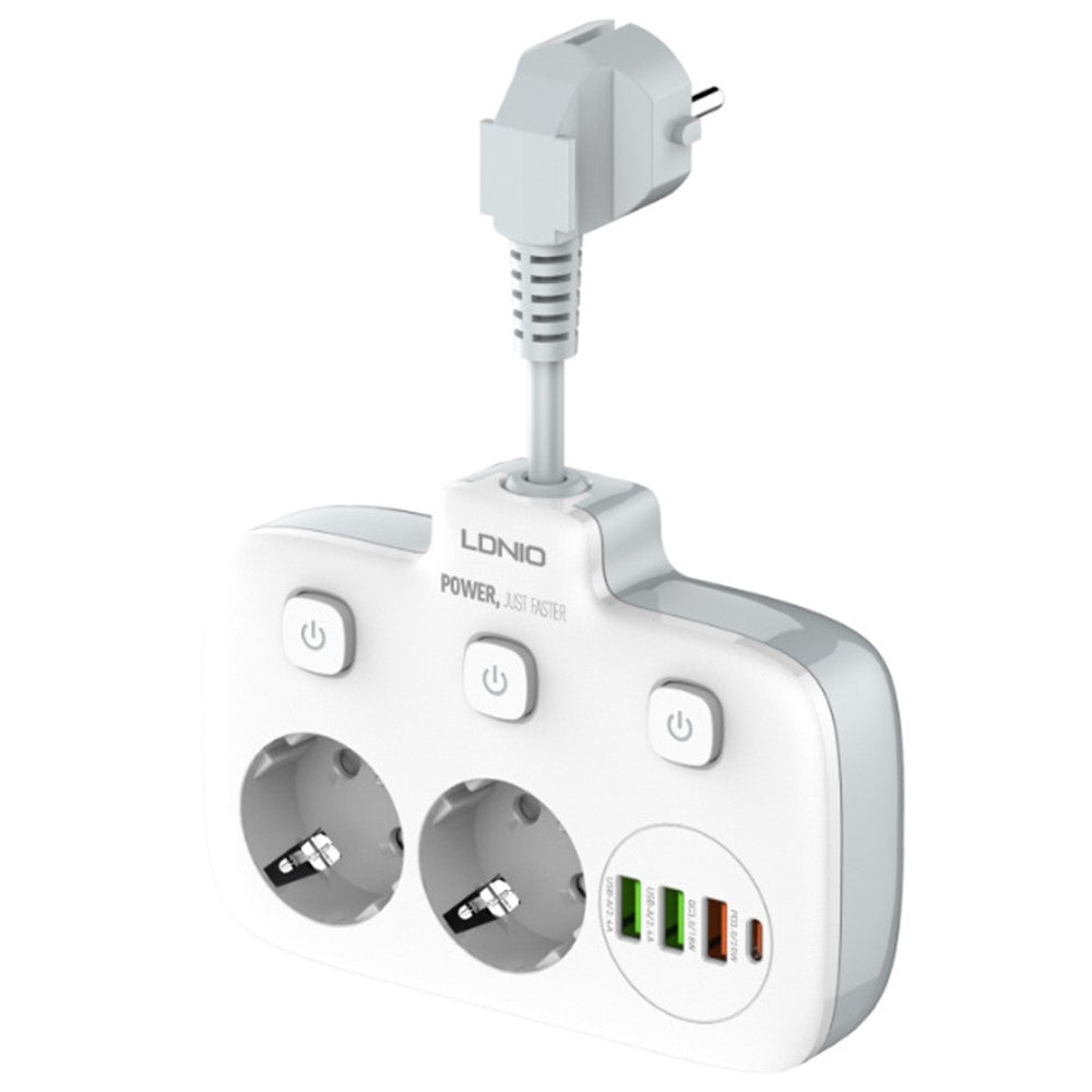 LDNIO SE2435 20W PD Fast Charging Power Strip 2 AC Outlets 4 USB Ports Independent Switch Desktop Adapter