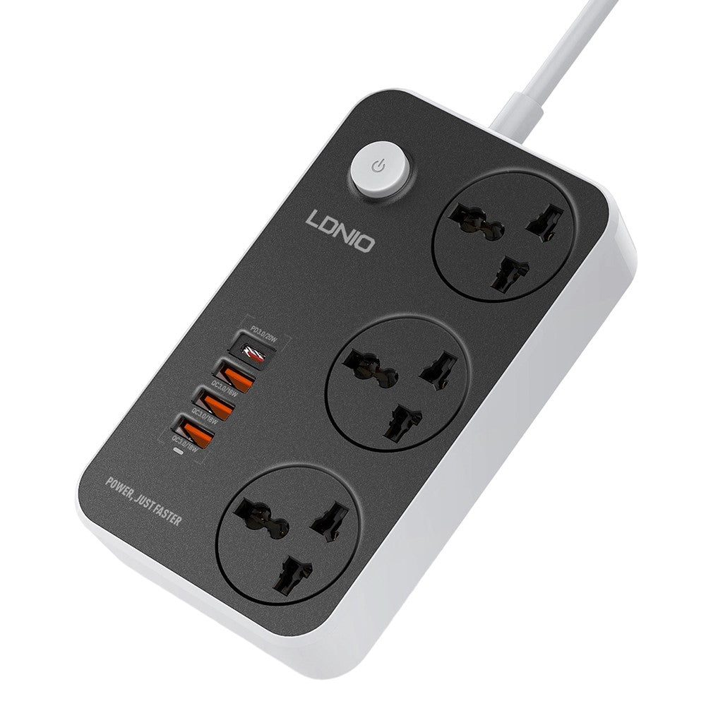 LDNIO SC3412 20W Power Strip 3 AC Outlets 4 USB Ports PD Fast Charging Station Power pocket with 2m Cable