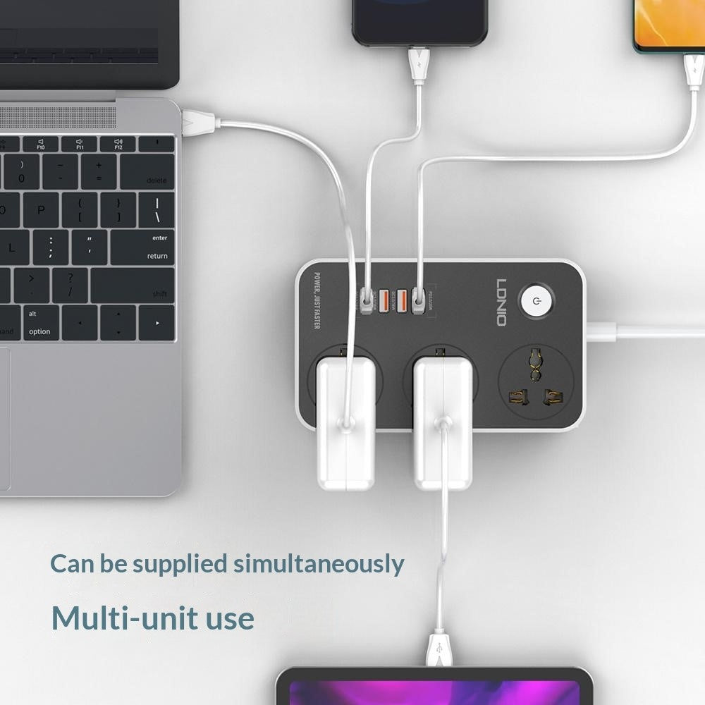 LDNIO SC3412 20W Power Strip 3 AC Outlets 4 USB Ports PD Fast Charging Station Power pocket with 2m Cable