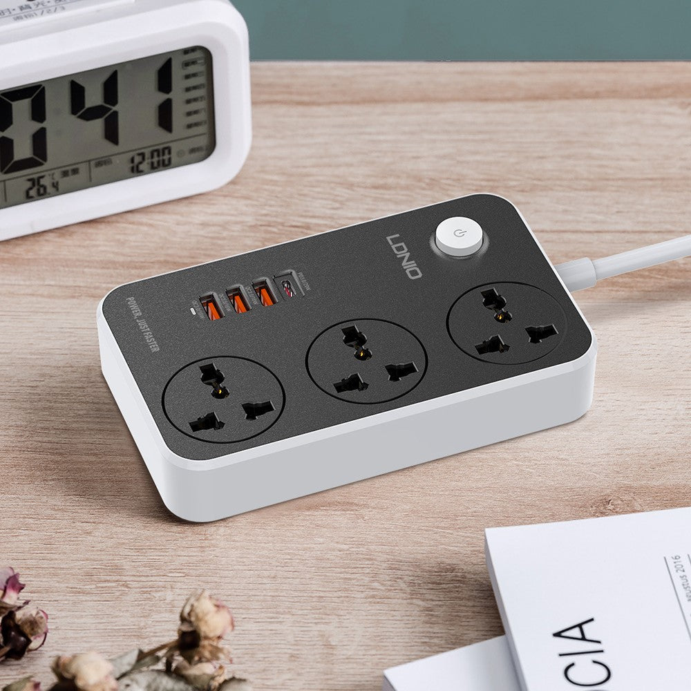 LDNIO SC3412 20W Power Strip 3 AC Outlets 4 USB Ports PD Fast Charging Station Power pocket with 2m Cable