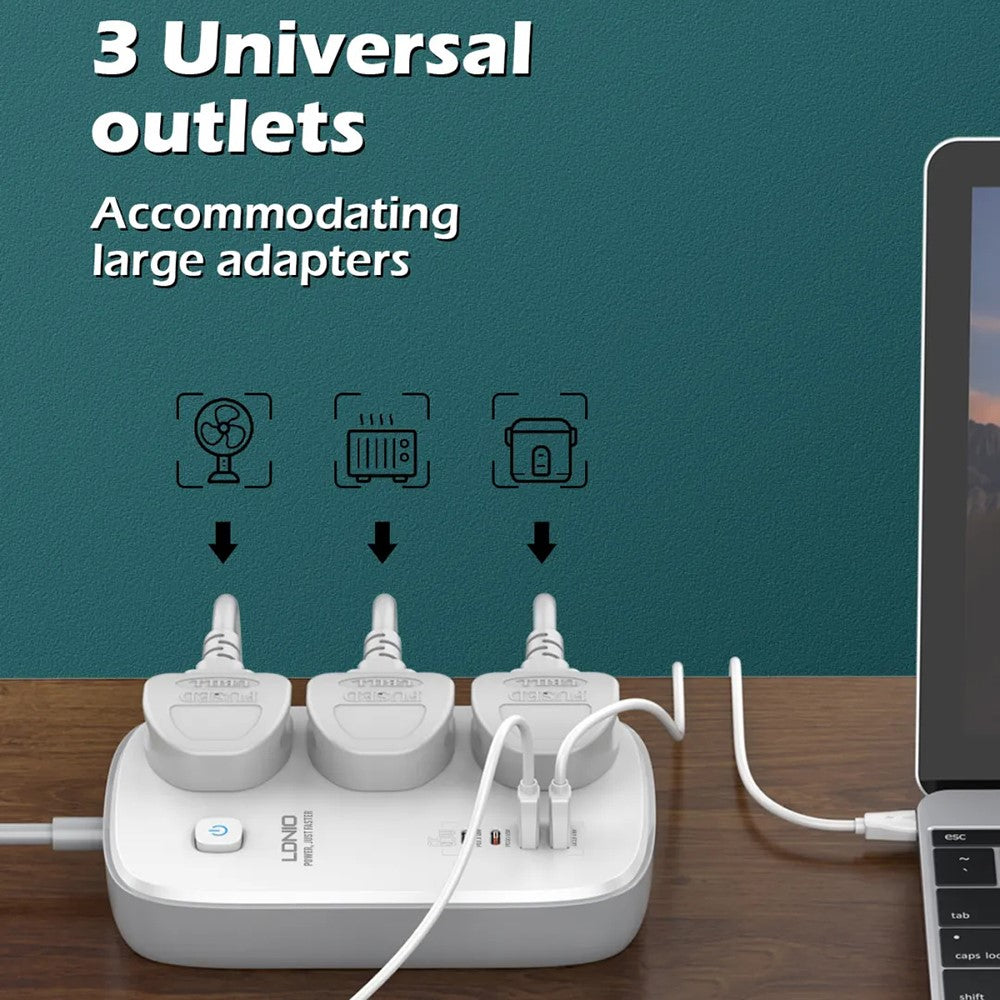 LDNIO SC3416 65W GaN Fast Charging Power Strip 3 AC Outlets 4 USB Ports Desktop Multi Device Charger Power Socket