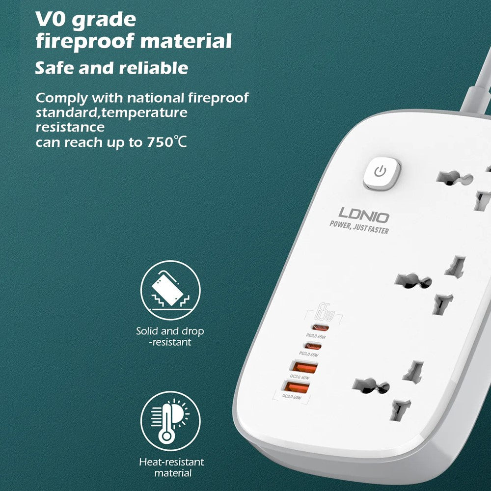 LDNIO SC3416 65W GaN Fast Charging Power Strip 3 AC Outlets 4 USB Ports Desktop Multi Device Charger Power Socket