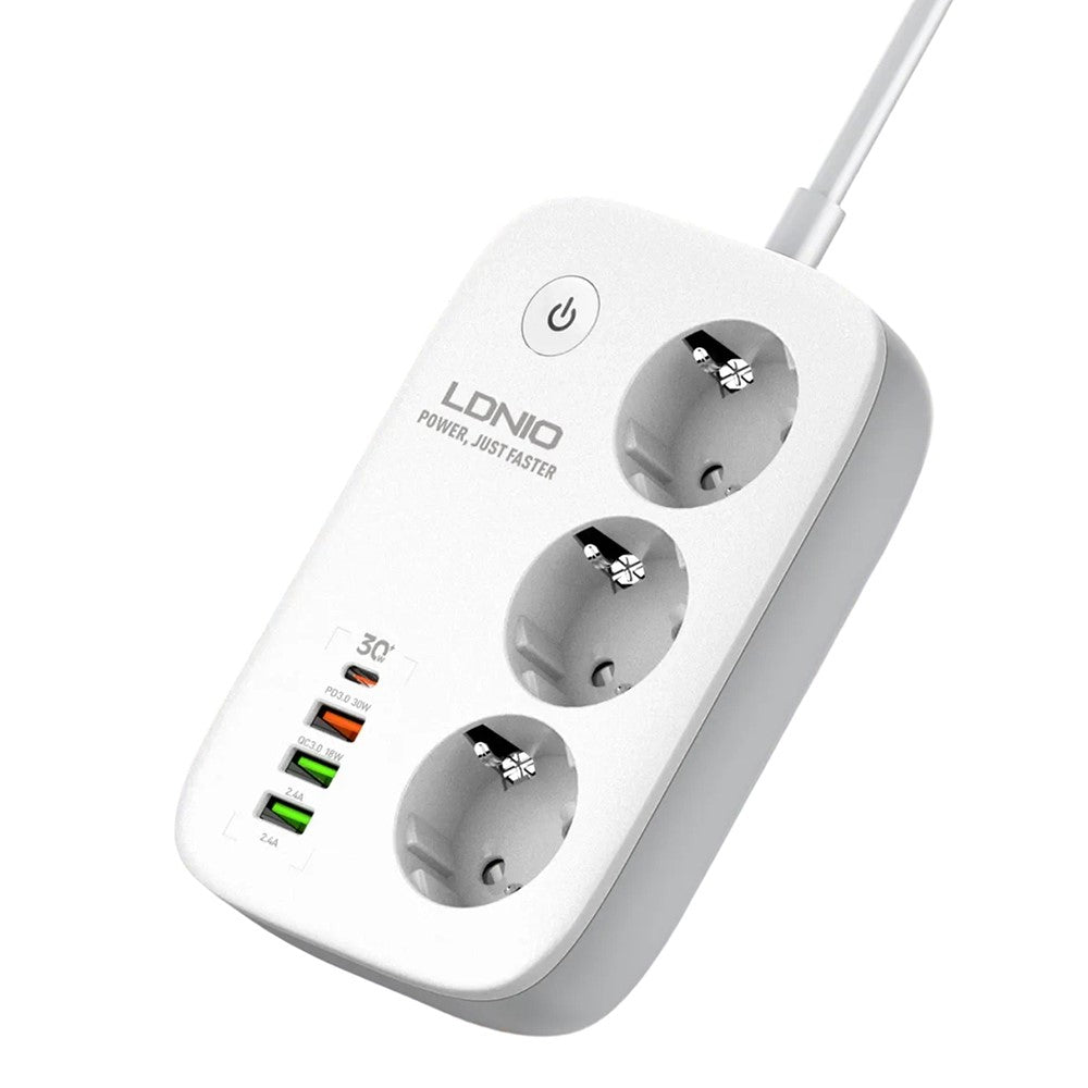 LDNIO SEW3452 WiFi Smart Power Strip 30W PD Hurtigopladning 3 EU-stik AC-udtag 4 USB-porte Fjernstyret Stikdåse