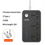 LDNIO SC3604C 20W Fast Charging Power Strip 3 AC Outlets 6 USB Ports Power Socket with 2m Cable