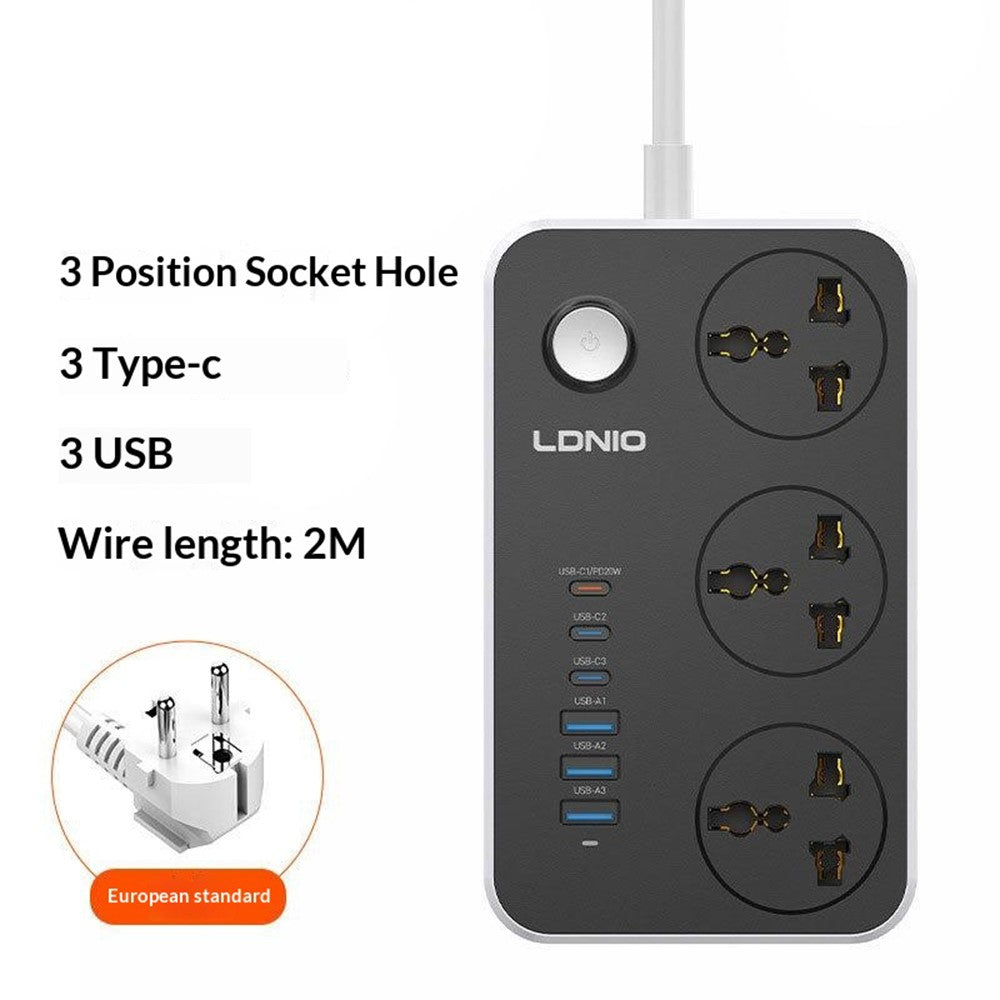 LDNIO SC3604C 20W Fast Charging Power Strip 3 AC Outlets 6 USB Ports Power Socket with 2m Cable