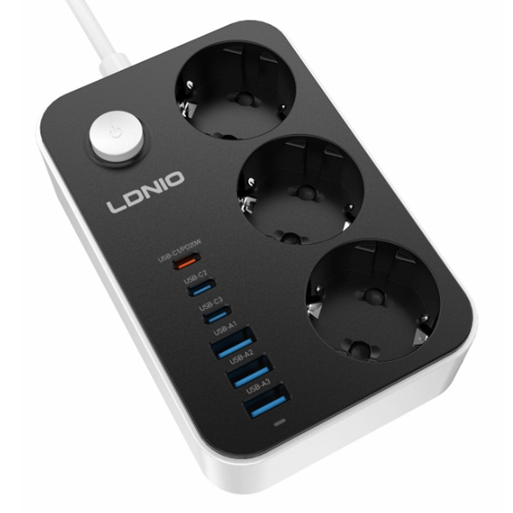 LDNIO SE3631C 20W Fast Charging Power Strip 3 EU Plug AC Outlets 6 USB Ports Power Socket with 2m Cable