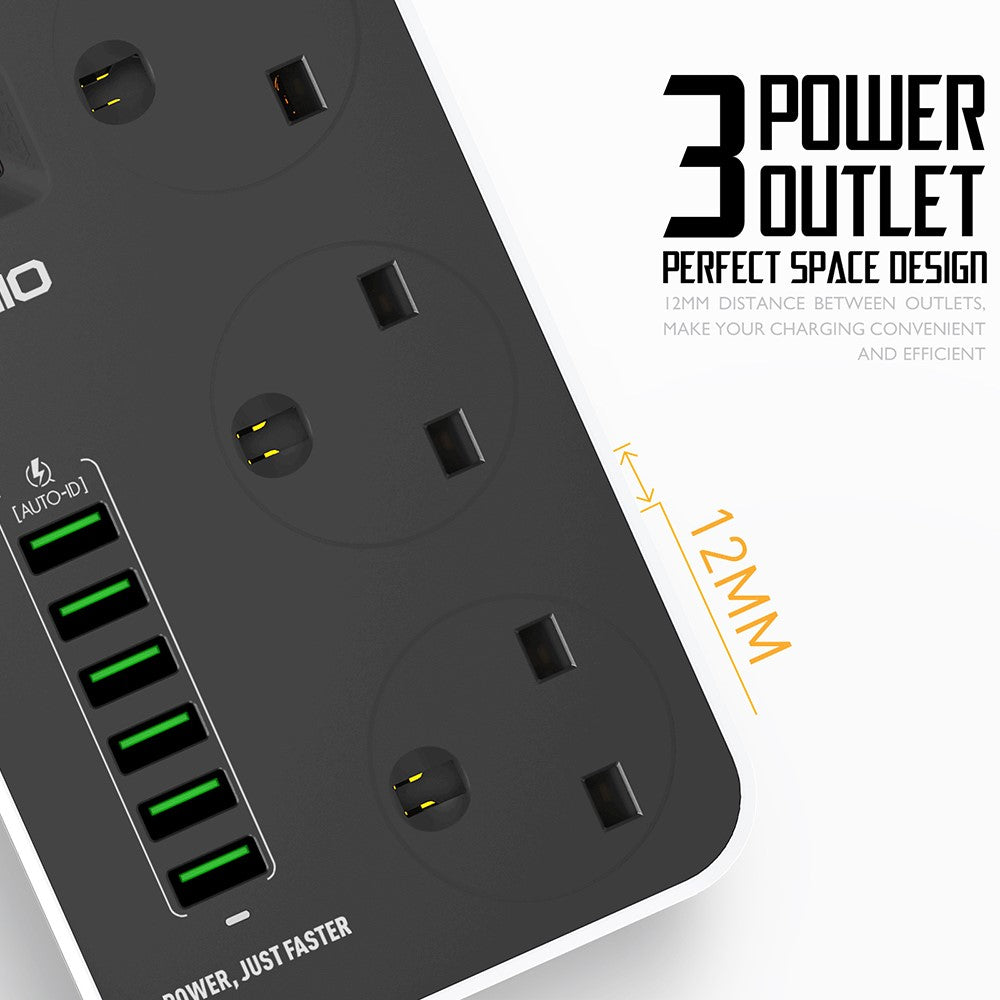 LDNIO SK3662 20W Fast Charging Power Strip 3 AC Outlets 6 USB Ports Power Socket with 2m Cable