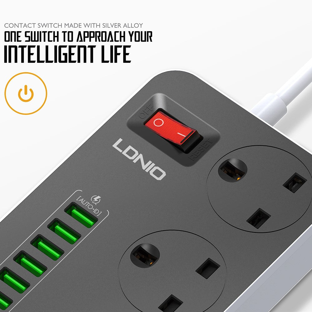 LDNIO SK3662 20W Fast Charging Power Strip 3 AC Outlets 6 USB Ports Power Socket with 2m Cable