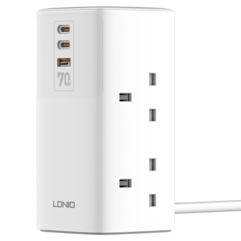 LDNIO SK4396 70W PD Fast Charging Tower Design Power Strip 4 UK Plug AC Outlets 3 USB Ports Desktop Multi-Device Charging Station Power Socket