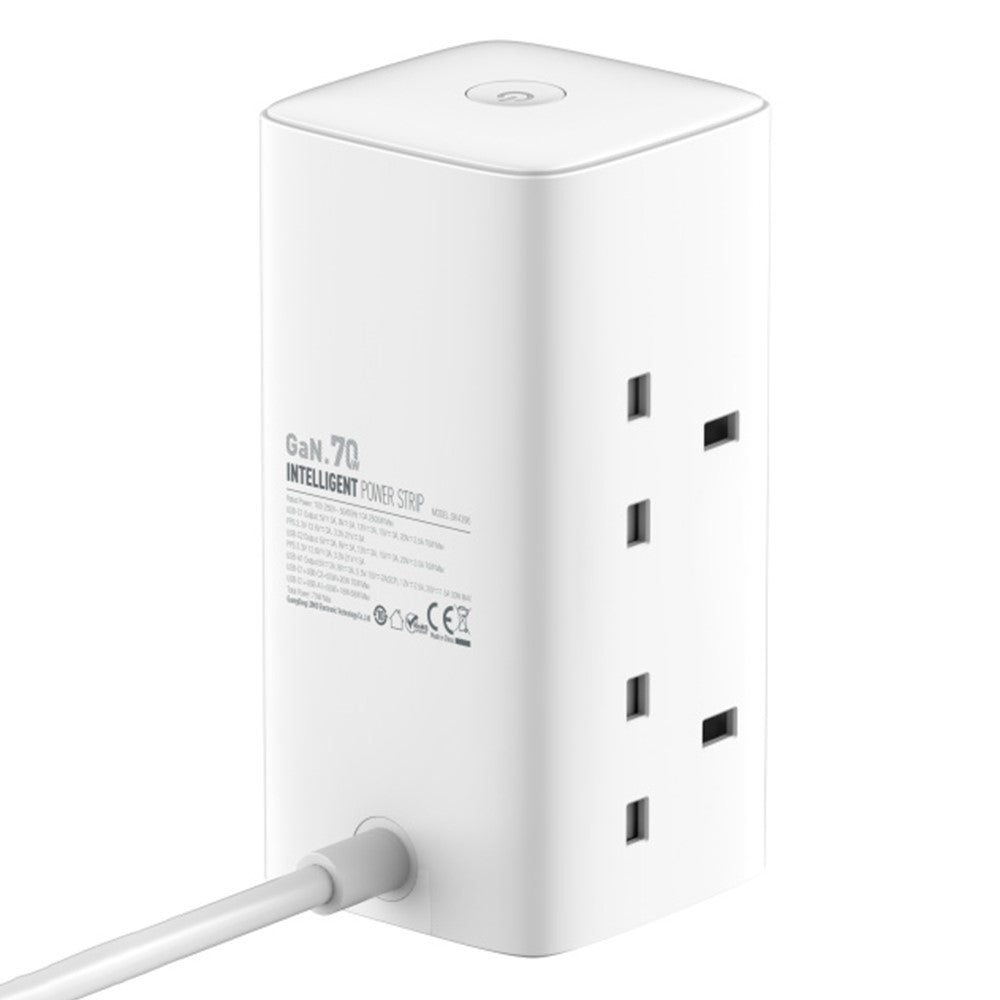 LDNIO SK4396 70W PD Fast Charging Tower Design Power Strip 4 UK Plug AC Outlets 3 USB Ports Desktop Multi-Device Charging Station Power Socket