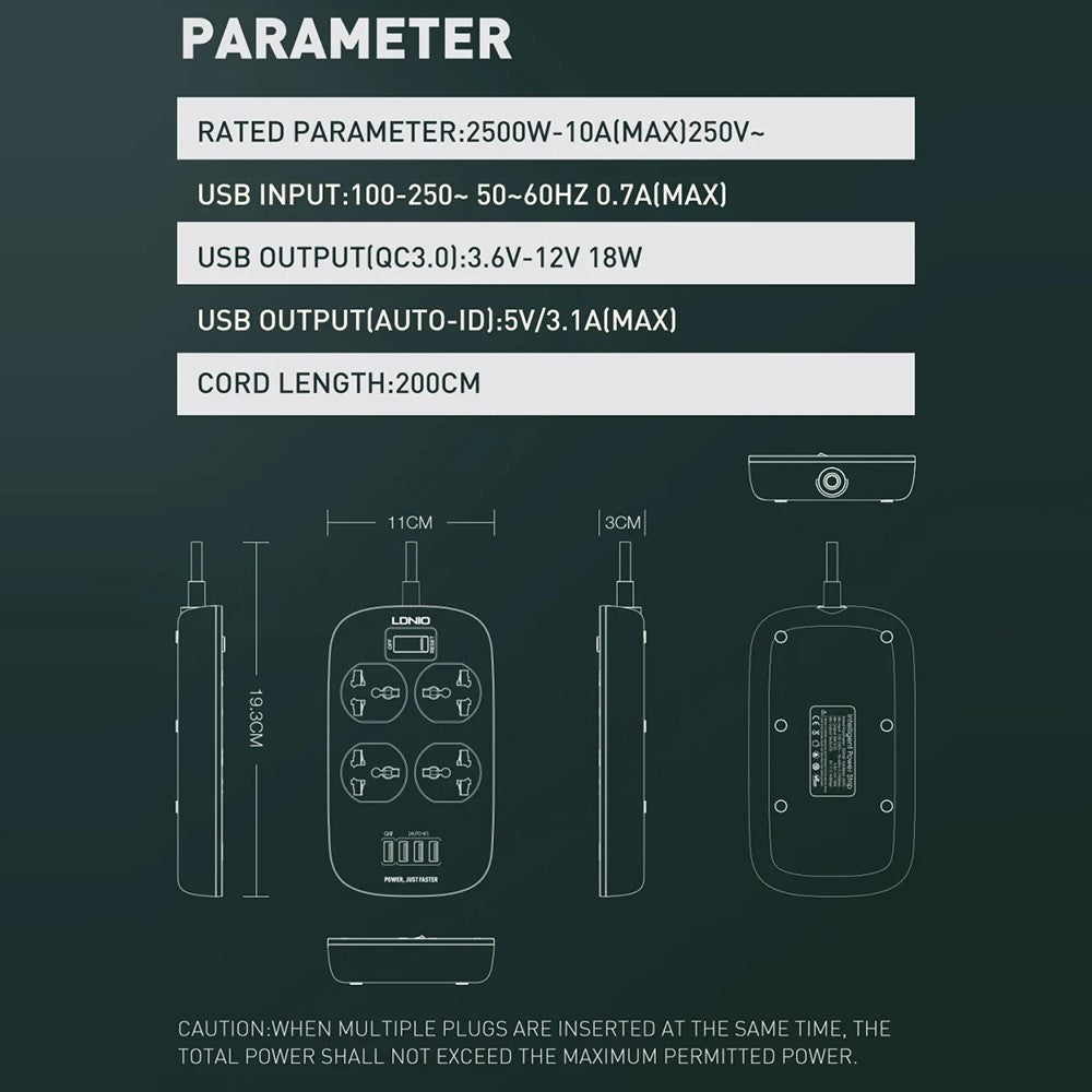 LDNIO SC4407C 45W PD Fast Charging Power Strip 4 AC Outlets 4 USB Ports Desktop Extension Cord Power Pocket