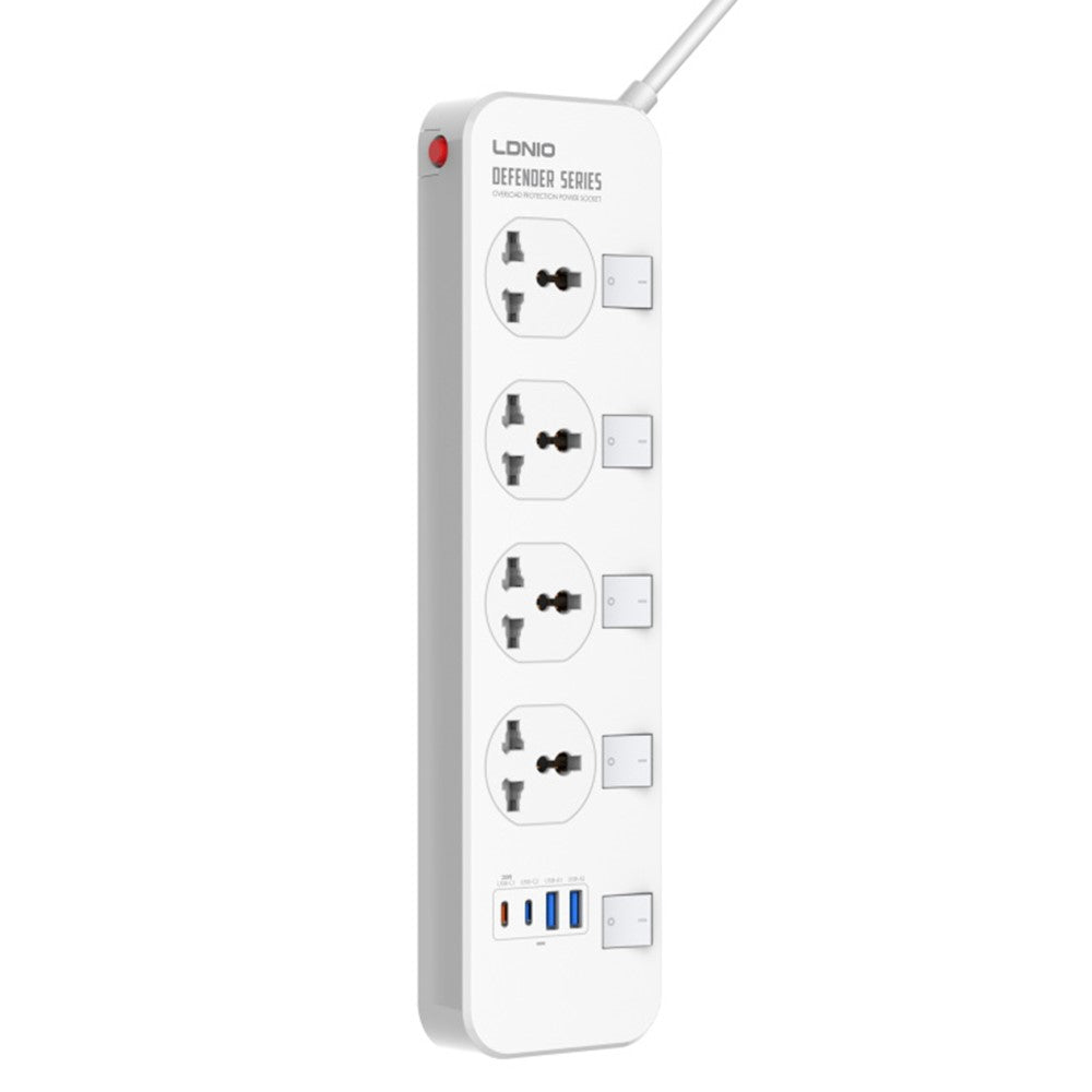 LDNIO SC4408C 20W PD Fast Charging Power Strip 4 AC Outputs 4 USB Ports 2500W Desktop Power Socket with Independent Switches 2m Cable