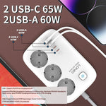 LDNIO SE2 65W PD Fast Charging Power Strip 3 EU Plug AC Outlets 4 USB Ports Desktop Multi-Device Power Socket with 2m Cable
