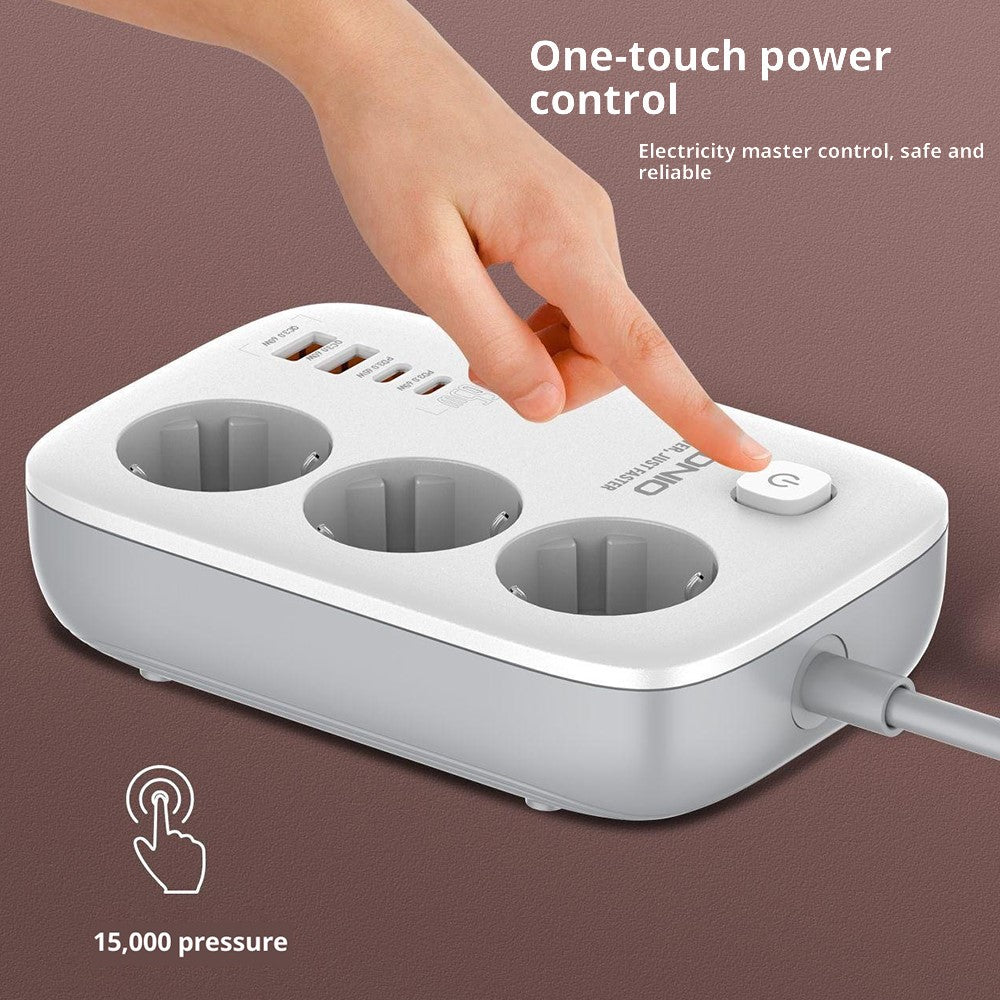 LDNIO SE2 65W PD Fast Charging Power Strip 3 EU Plug AC Outlets 4 USB Ports Desktop Multi-Device Power Socket with 2m Cable