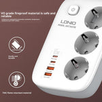 LDNIO SE2 65W PD Fast Charging Power Strip 3 EU Plug AC Outlets 4 USB Ports Desktop Multi-Device Power Socket with 2m Cable