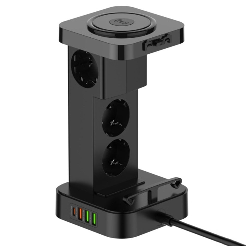 LDNIO SEW4485 Tower Design Power Strip 3 EU Plug AC Outlets 4 USB Ports 15W Wireless Charging Station Desktop Organizer