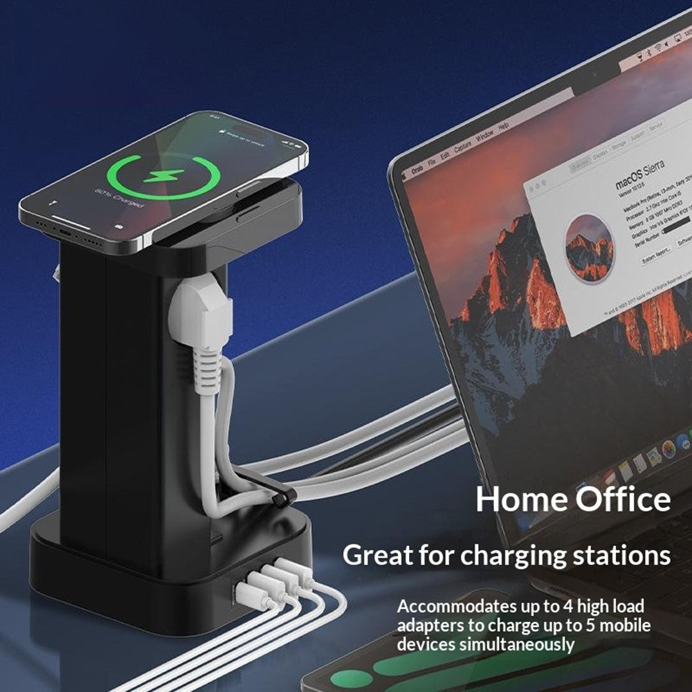 LDNIO SEW4485 Tower Design Power Strip 3 EU Plug AC Outlets 4 USB Ports 15W Wireless Charging Station Desktop Organizer
