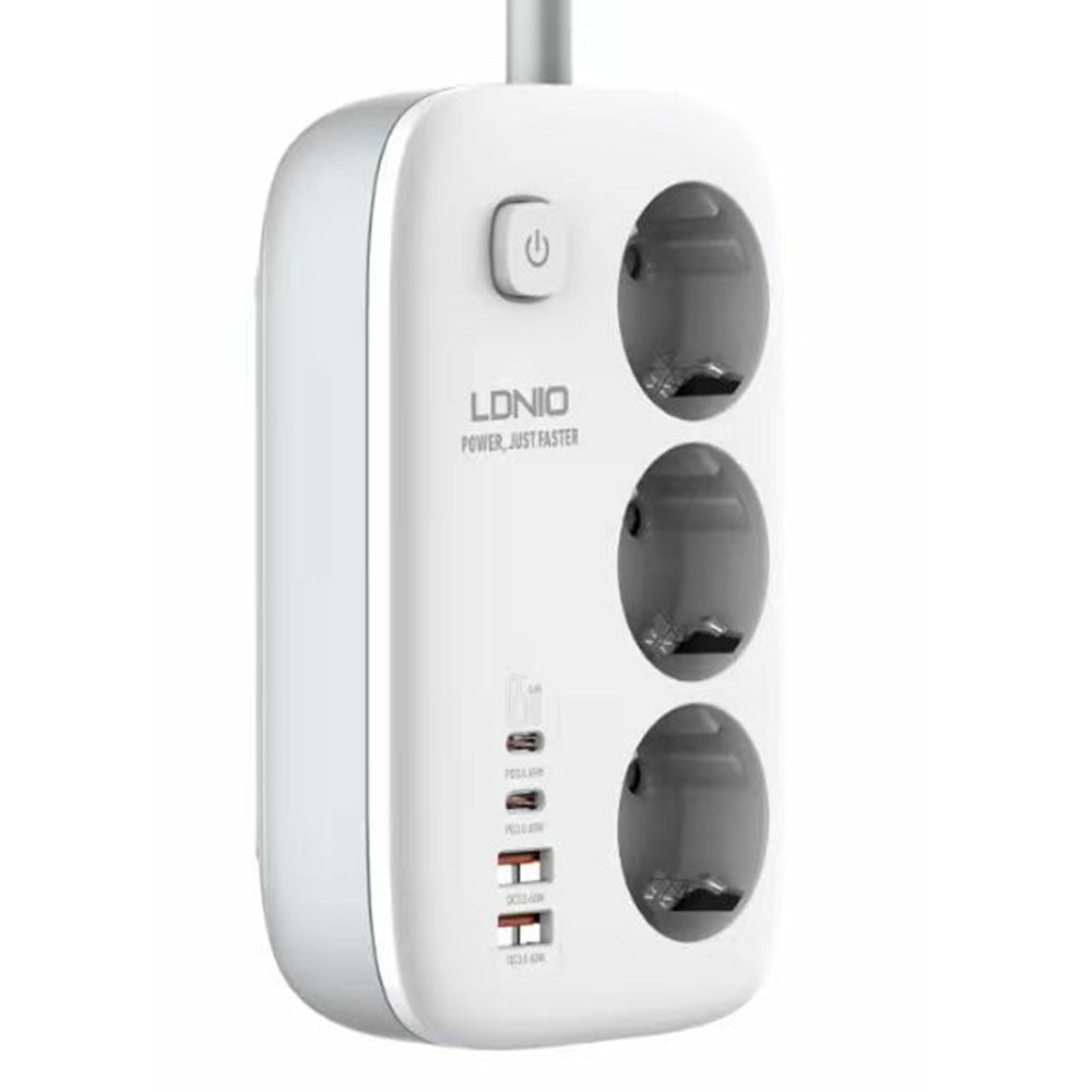 LDNIO SE3436 65W GaN Power Strip Fast Charging 3 EU Plug AC Outlets 4 USB Ports Extension Cord Desktop Power Socket