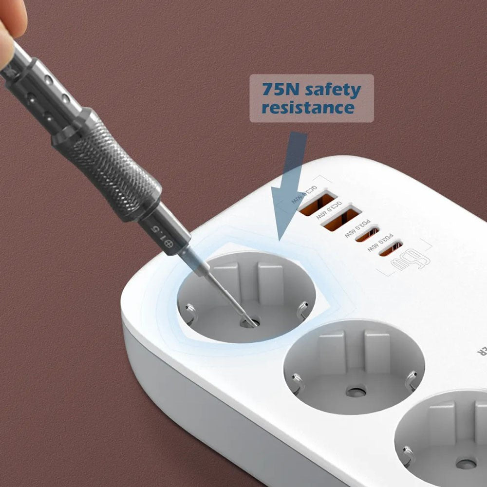 LDNIO SE3436 65W GaN Power Strip Fast Charging 3 EU Plug AC Outlets 4 USB Ports Extension Cord Desktop Power Socket