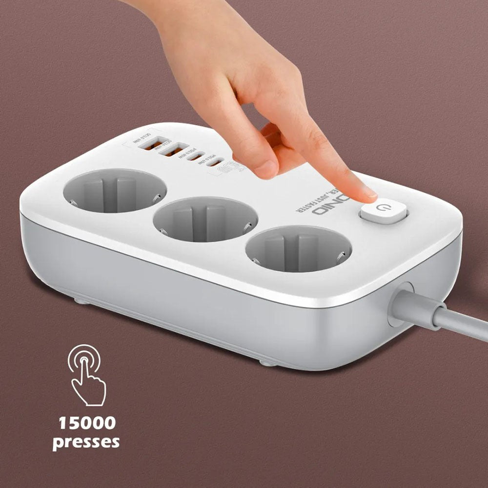 LDNIO SE3436 65W GaN Power Strip Fast Charging 3 EU Plug AC Outlets 4 USB Ports Extension Cord Desktop Power Socket
