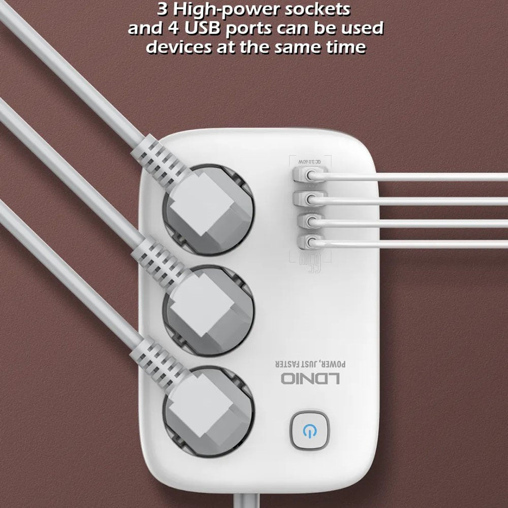 LDNIO SE3436 65W GaN Power Strip Fast Charging 3 EU Plug AC Outlets 4 USB Ports Extension Cord Desktop Power Socket