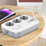 LDNIO SE3436 65W GaN Power Strip Fast Charging 3 EU Plug AC Outlets 4 USB Ports Extension Cord Desktop Power Socket