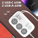 LDNIO SE3436 65W GaN Power Strip Fast Charging 3 EU Plug AC Outlets 4 USB Ports Extension Cord Desktop Power Socket