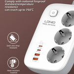 LDNIO SE3436 65W GaN Power Strip Fast Charging 3 EU Plug AC Outlets 4 USB Ports Extension Cord Desktop Power Socket
