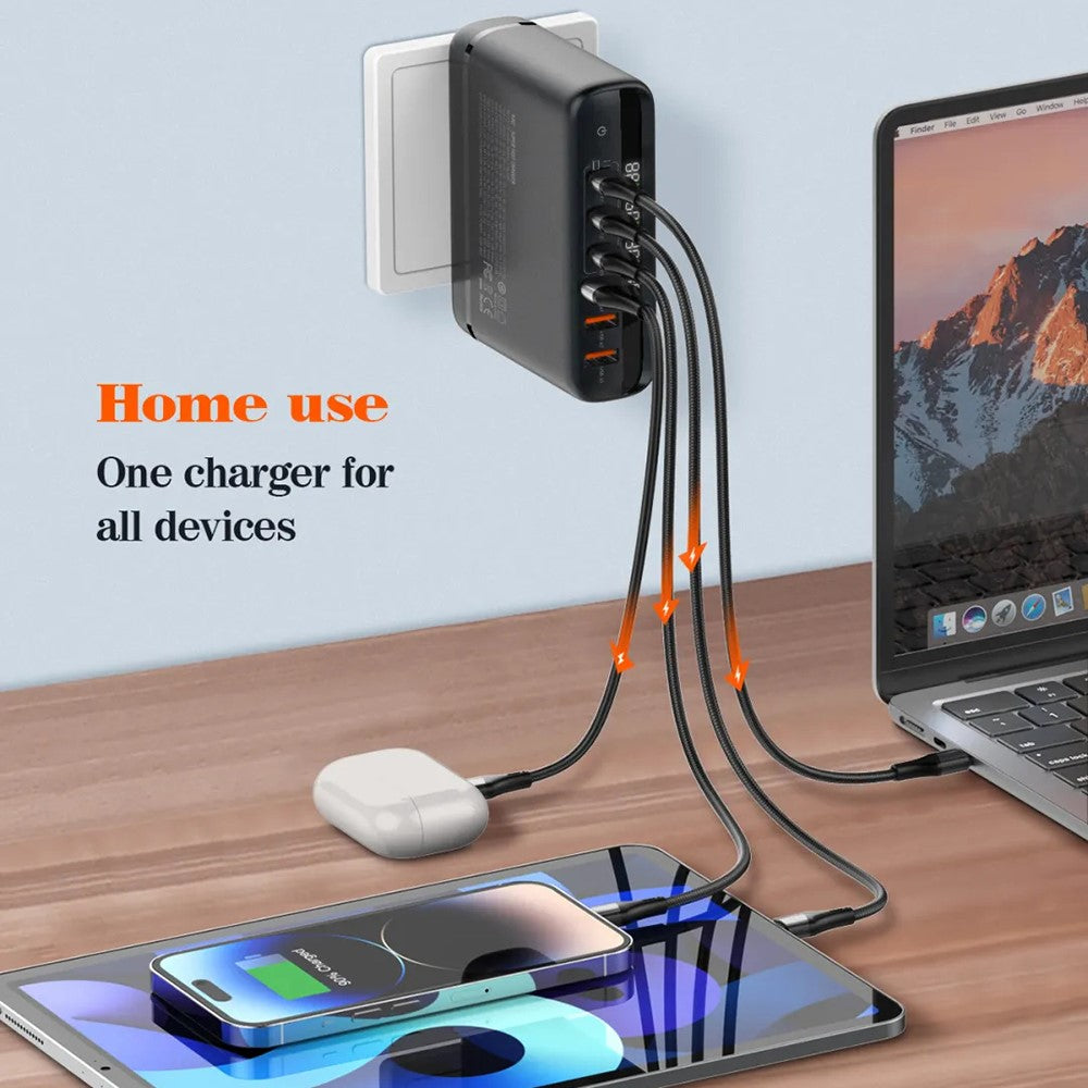 LDNIO A6140C 140W GaN Charger Digital Display  6 USB Ports Fast Charging Station with 3Pcs Replaceable Plugs for Laptop Phone