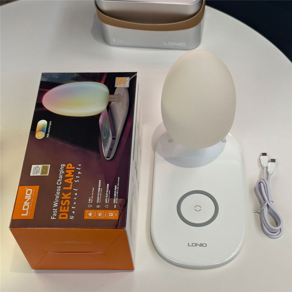 LDNIO Y3 2-i-1 trådløs telefonoplader bordlampe 15W hurtigopladning RGB touch-dæmpning natlampe til seng