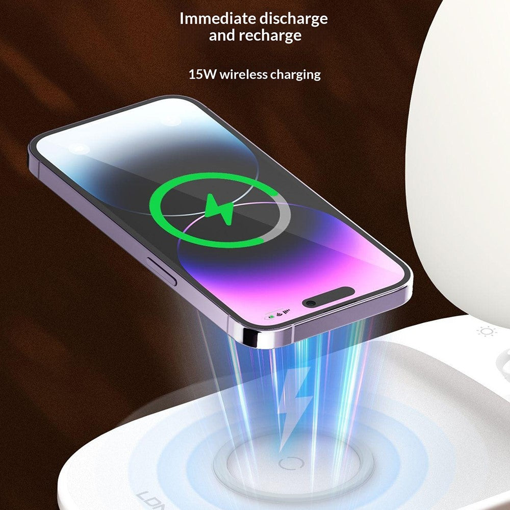 LDNIO Y3 2-i-1 trådløs telefonoplader bordlampe 15W hurtigopladning RGB touch-dæmpning natlampe til seng
