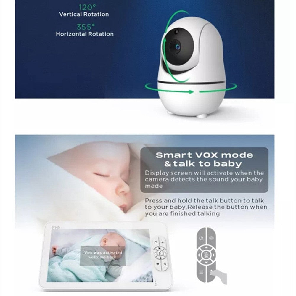 SM70PTZ 7-tums trådlös digital babyvakt nattseende temperaturövervakning tvåvägssamtal säkerhetskamera