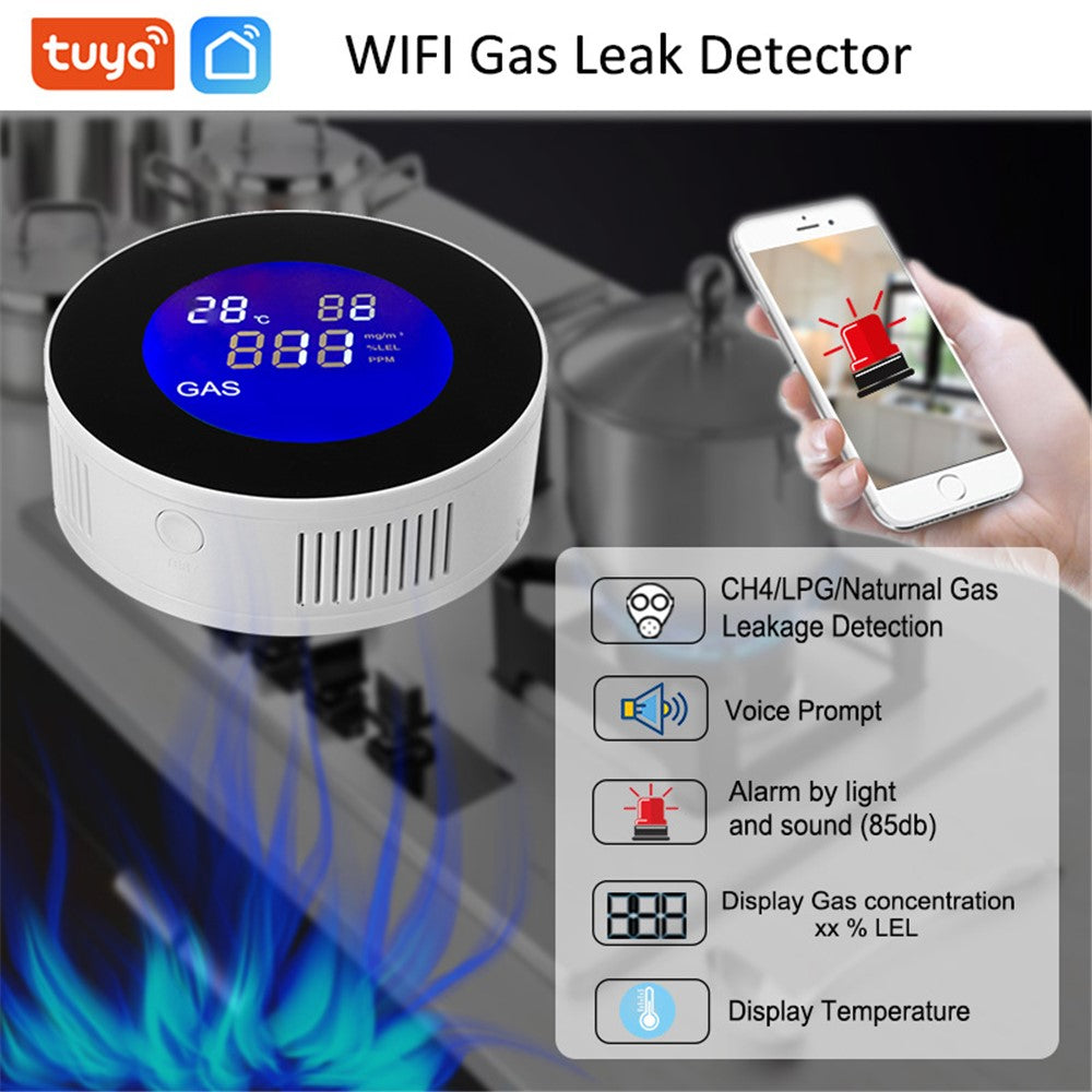 Tuya WiFi Smart APP Control Gas Leak Alarm Sensor CH4 / LPG / Natural Gas Leakage Detector