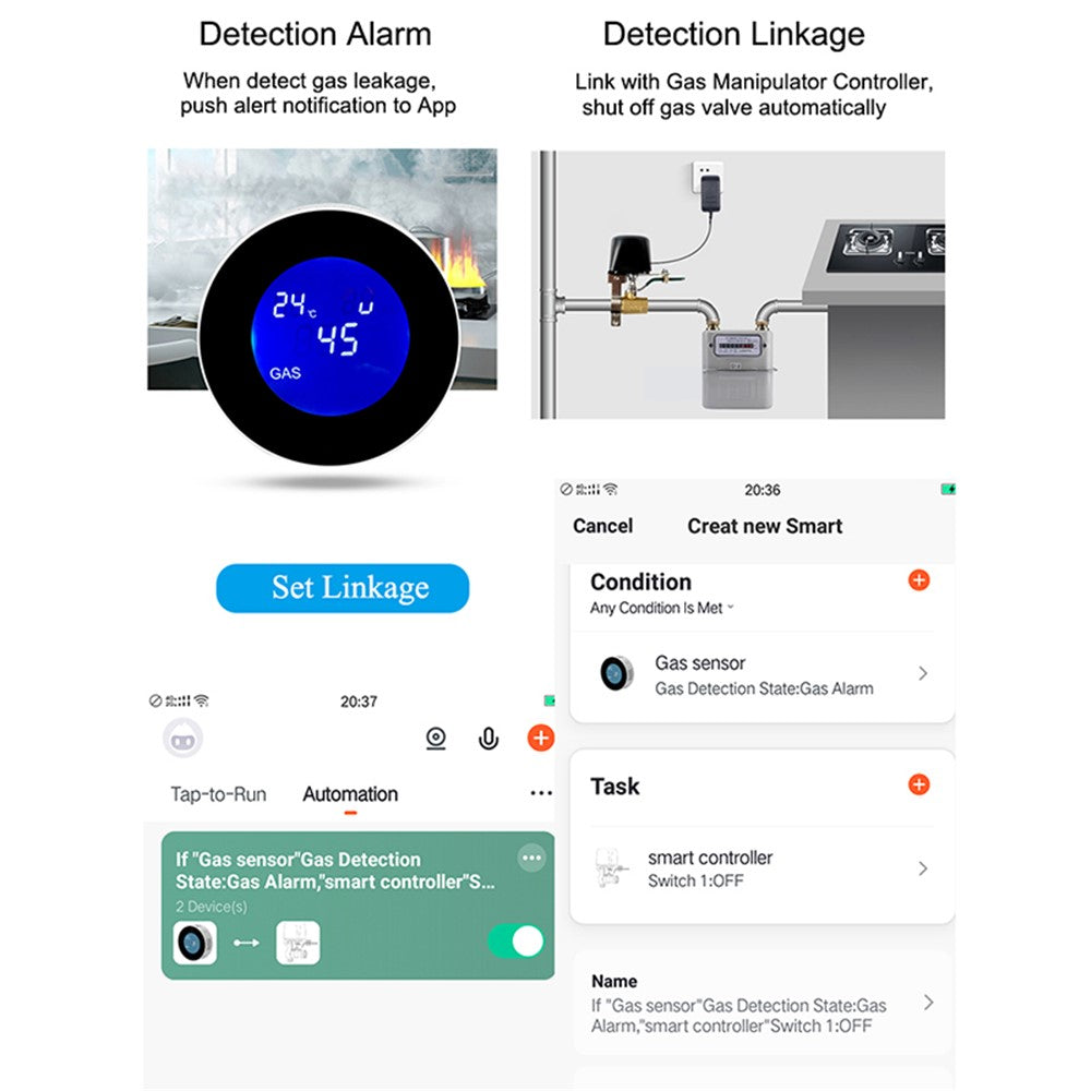 Tuya WiFi Smart APP Control Gas Leak Alarm Sensor CH4 / LPG / Natural Gas Leakage Detector