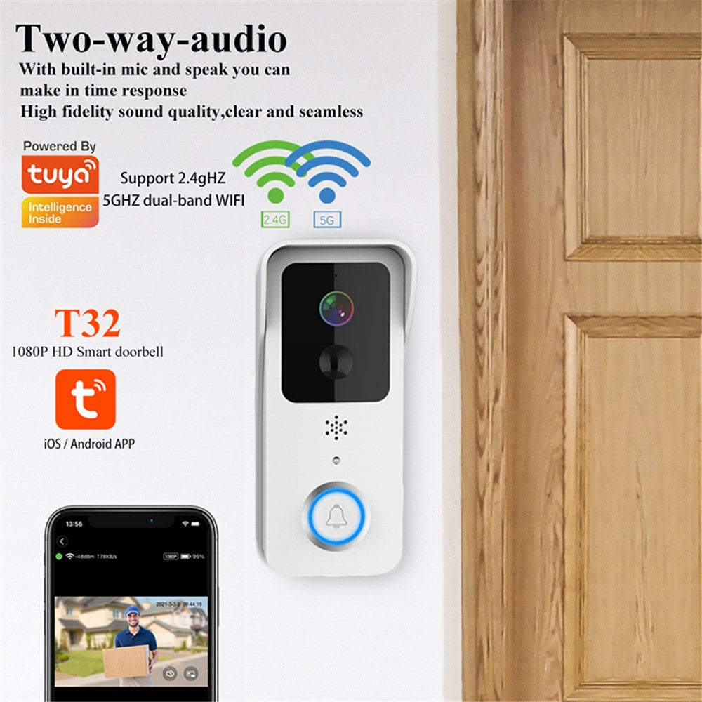 T32 Tuya APP 2.4G / 5G WiFi 1080P Video Viewer Doorbell Wireless Voice Intercom Security Door Bell