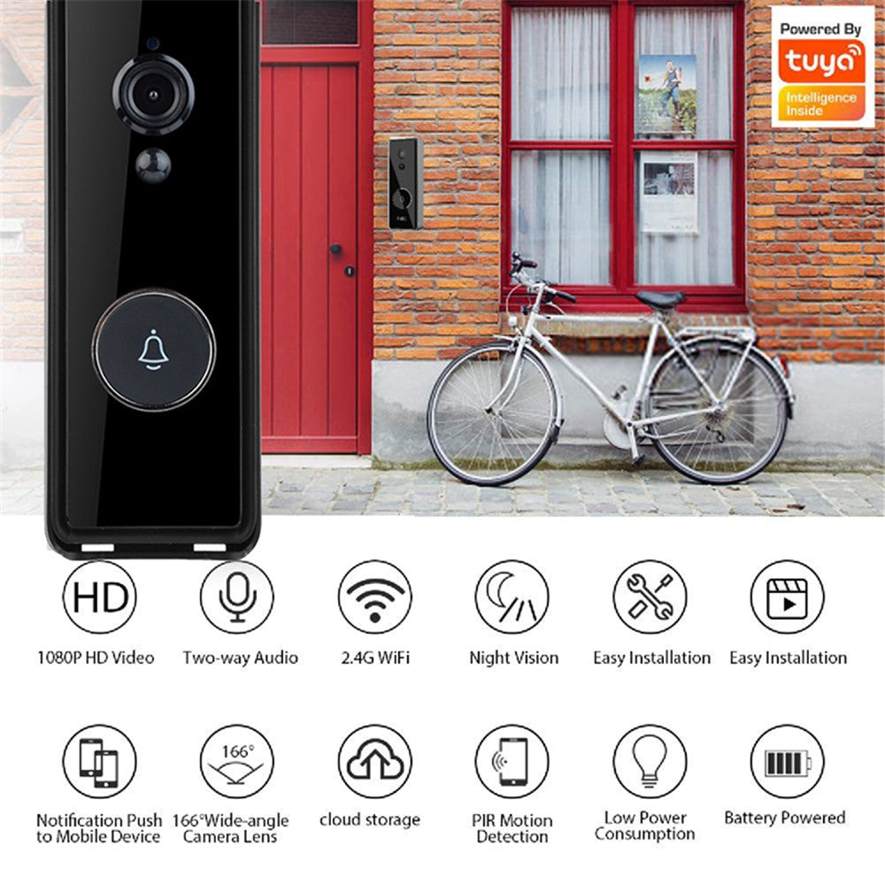 T206 Tuya Smart Cat Eye Visual Doorbell 2.4GHz WiFi Battery Powered Doorbell Support PIR Motion Detection, Day / Night Mode